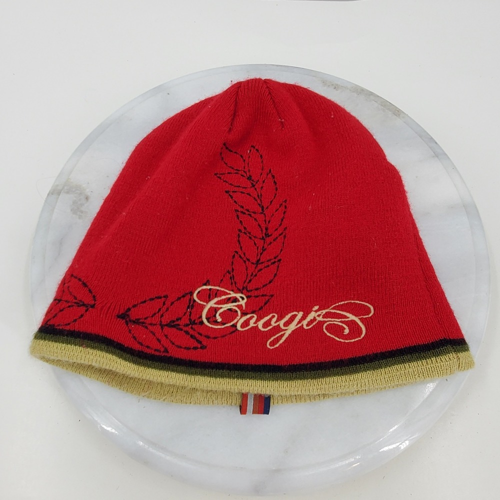 Coogi Red Beanie Hat Laurel Leaf Script Logo Embroidered Streetwear Streetwear